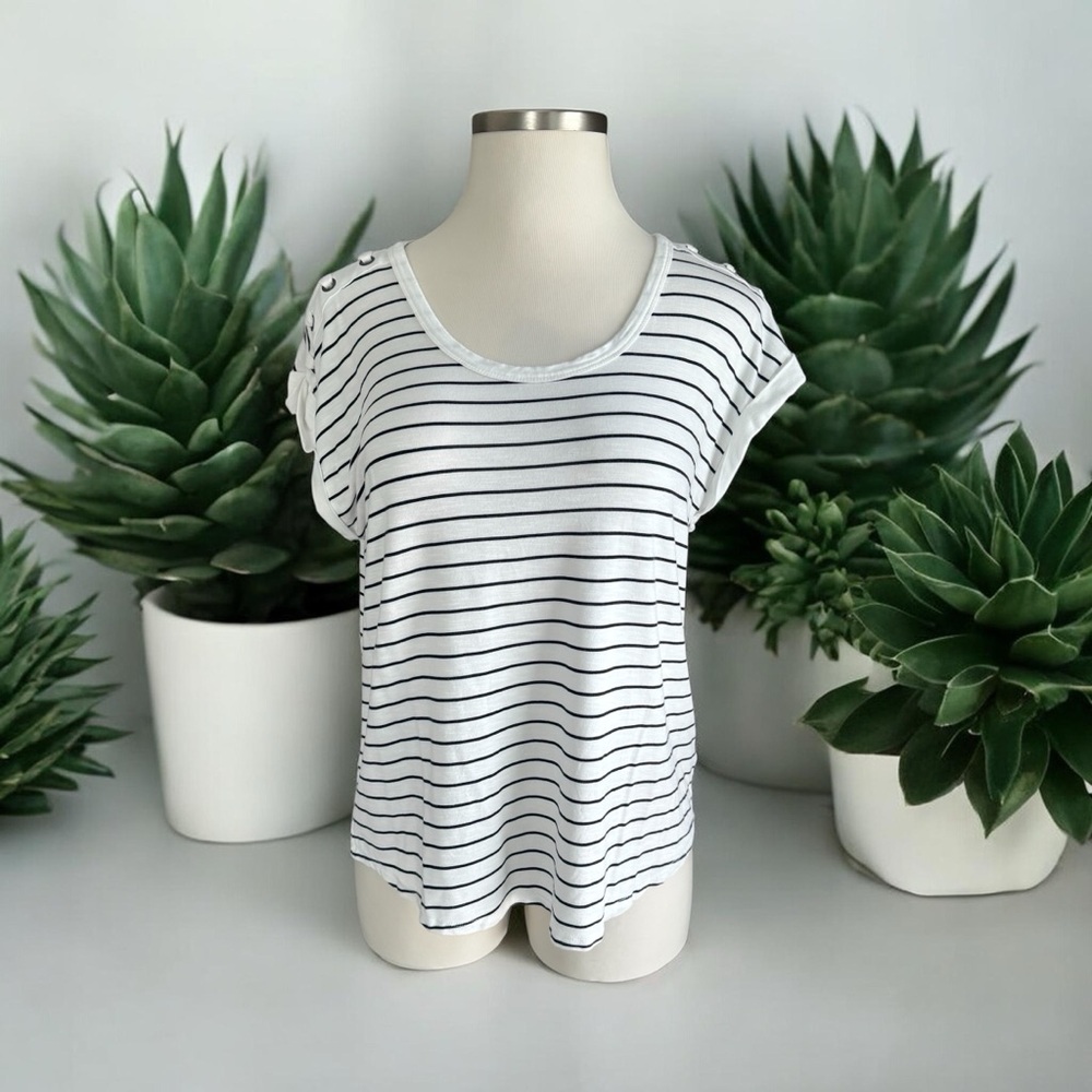Maurices Striped Grommet Shoulder Scoop Neck Tee